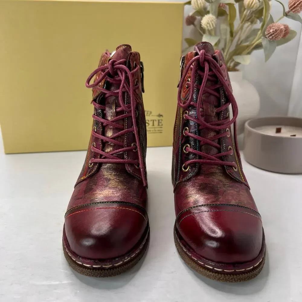 L'Artiste by Spring Step Fallinluv Leather Boot Bordeaux Multi Women 4.5-5 NWB - Picture 2 of 11